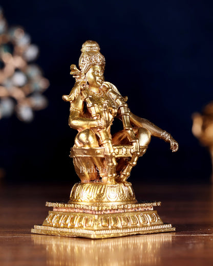 Pure Bronze Ayyappan Swamy Idol | 3" (7.6 cm) Panchaloha Vigraha - Budhshiv.com