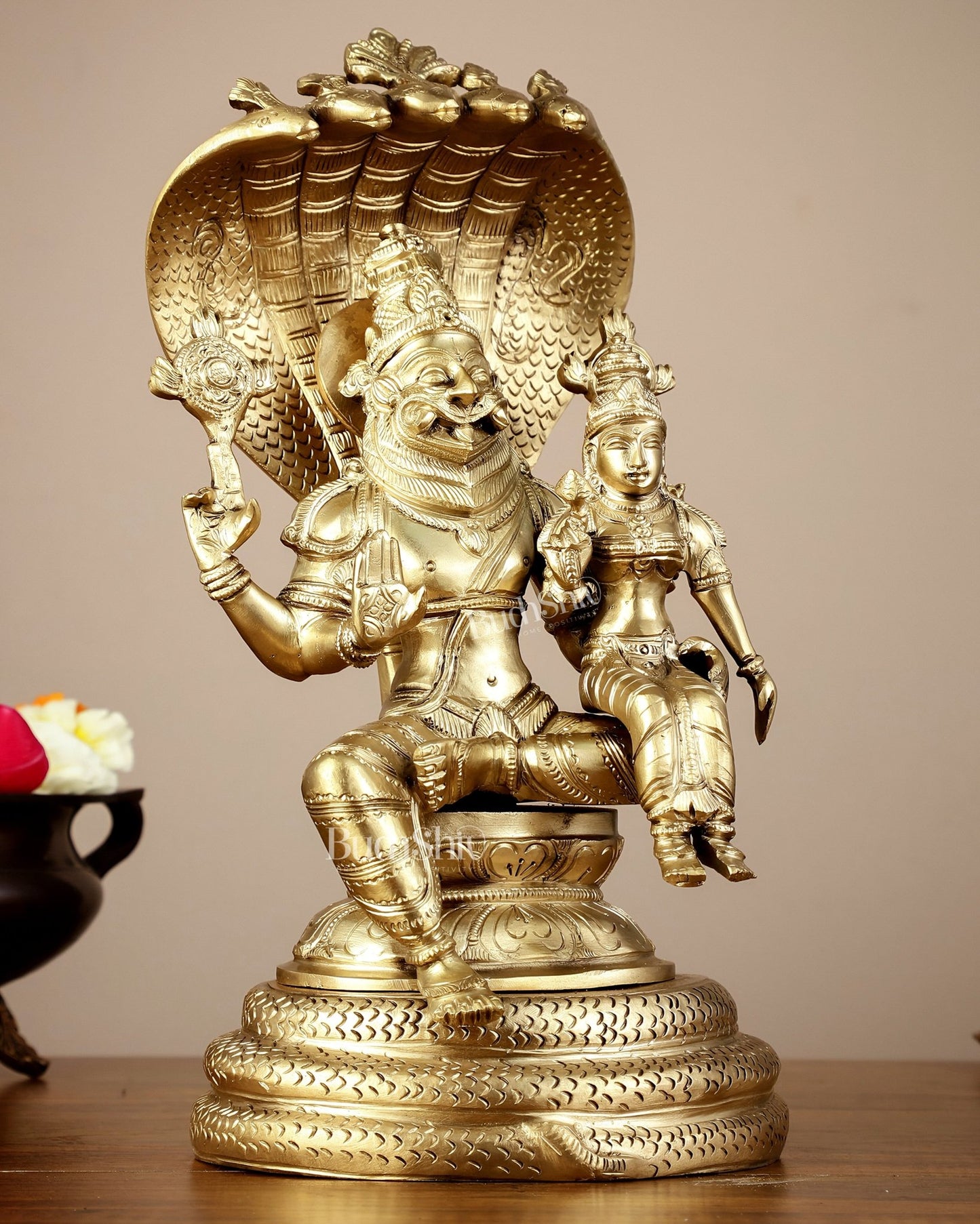 Pure Bronze Lakshmi Narsimha swamy Panchaloha Lost Wax 12 inch - Budhshiv.com
