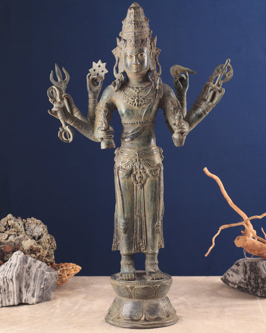Pure Bronze Lord Brahma Standing Sculpture – 26" Indonesian Craftsmanship - Budhshiv.com
