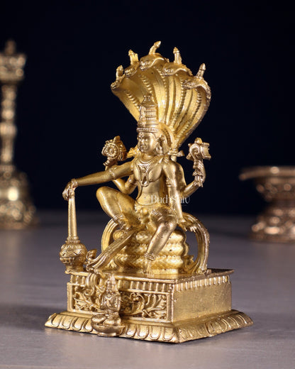 Pure Bronze Lord Vishnu Idol Under Sheshnaag | 3.5" Panchaloha idol - Budhshiv.com