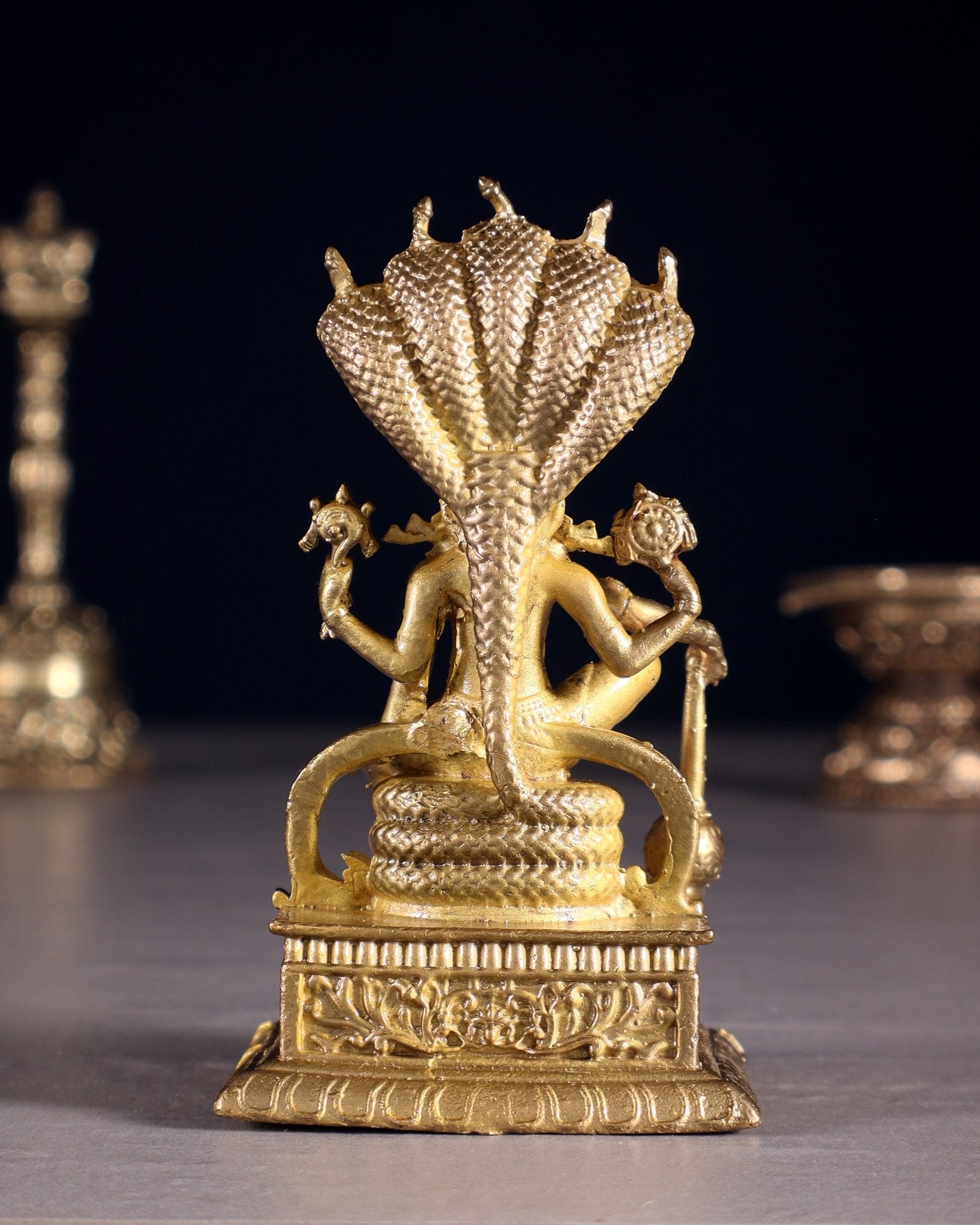 Pure Bronze Lord Vishnu Idol Under Sheshnaag | 3.5" Panchaloha idol - Budhshiv.com