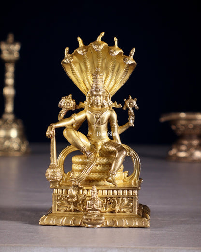 Pure Bronze Lord Vishnu Idol Under Sheshnaag | 3.5" Panchaloha idol - Budhshiv.com