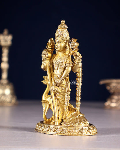 Pure Bronze Murugan with Peacock Idol | 3.5" (8.9 cm) Panchaloha Statue - Budhshiv.com