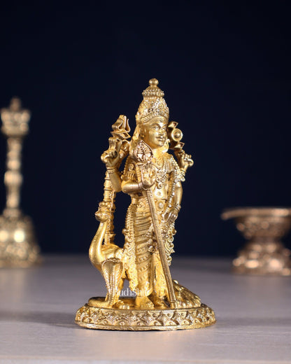 Pure Bronze Murugan with Peacock Idol | 3.5" (8.9 cm) Panchaloha Statue - Budhshiv.com