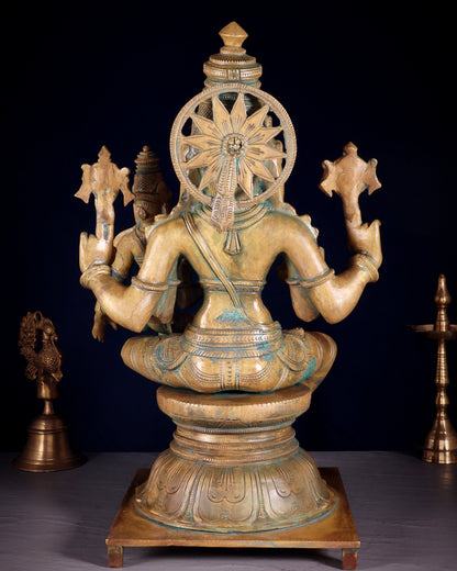 Pure Bronze Narasimha Lakshmi Statue – Vintage Chola Patina 18.5" - Budhshiv.com