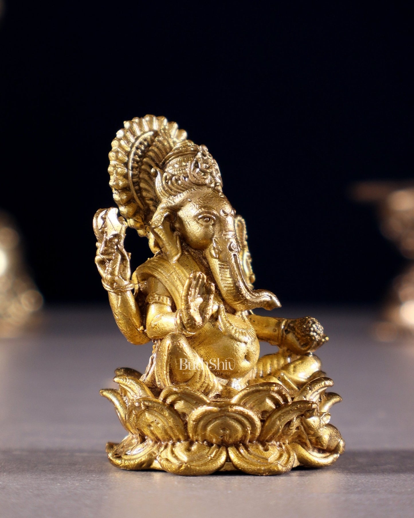 Pure Bronze Panchaloha Miniature Lord Ganesha on Lotus – 1.5" - Budhshiv.com