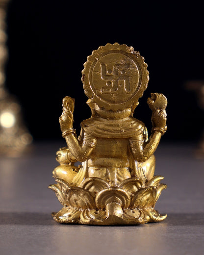 Pure Bronze Panchaloha Miniature Lord Ganesha on Lotus – 1.5" - Budhshiv.com
