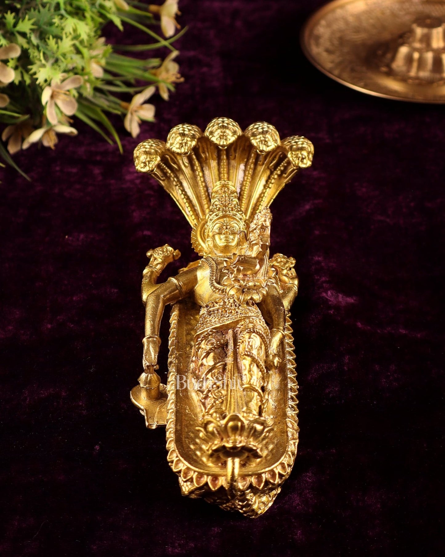 Pure Bronze Panchaloha Padmanabhaswamy Idol – Vishnu Resting on Sheshanaag - Budhshiv.com
