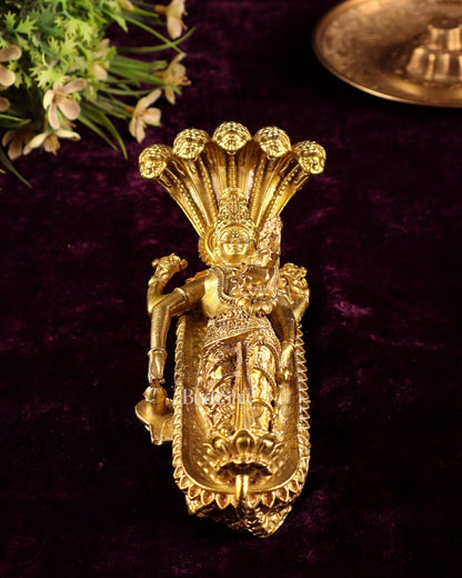 Pure Bronze Panchaloha Padmanabhaswamy Idol – Vishnu Resting on Sheshanaag - Budhshiv.com
