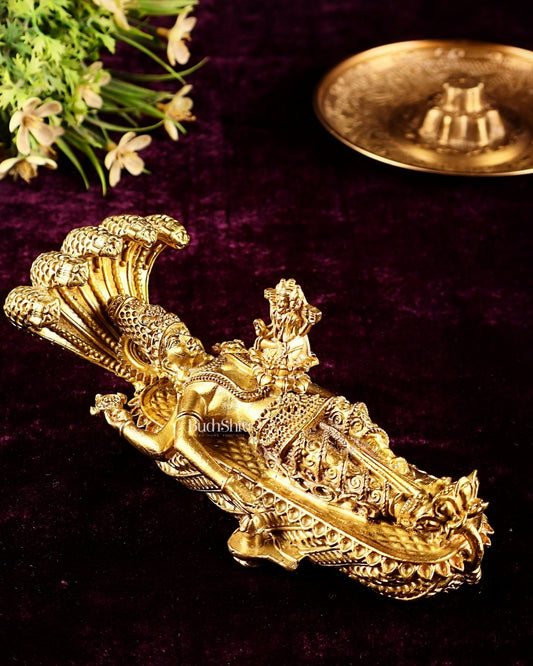 Pure Bronze Panchaloha Padmanabhaswamy Idol – Vishnu Resting on Sheshanaag - Budhshiv.com