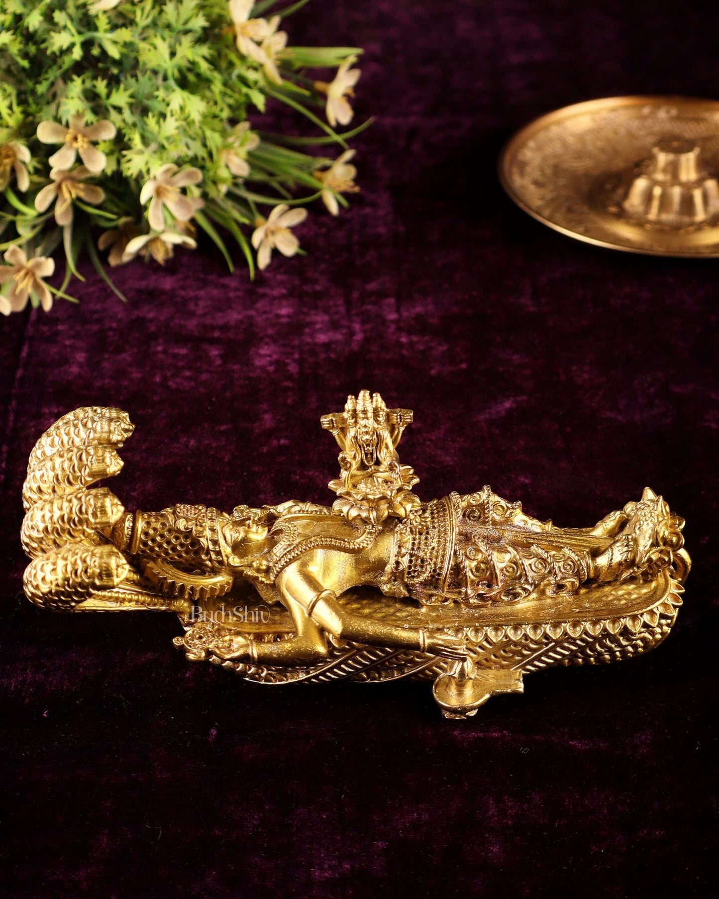 Pure Bronze Panchaloha Padmanabhaswamy Idol – Vishnu Resting on Sheshanaag - Budhshiv.com