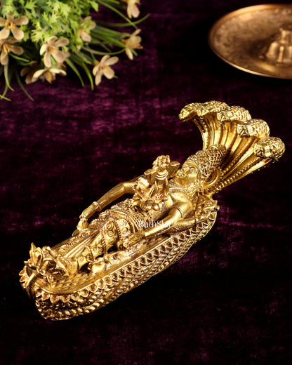 Pure Bronze Panchaloha Padmanabhaswamy Idol – Vishnu Resting on Sheshanaag - Budhshiv.com