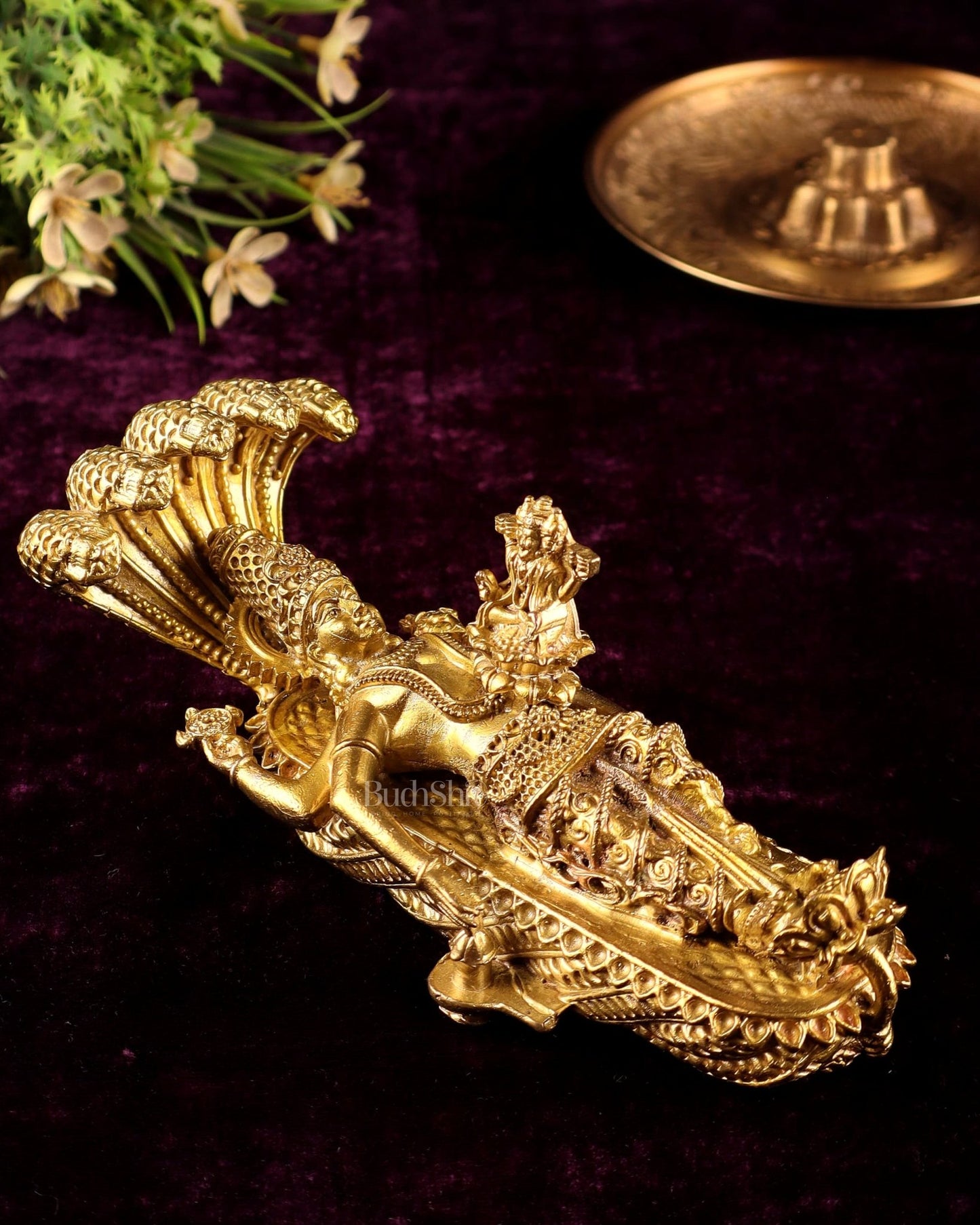 Pure Bronze Panchaloha Padmanabhaswamy Idol – Vishnu Resting on Sheshanaag - Budhshiv.com