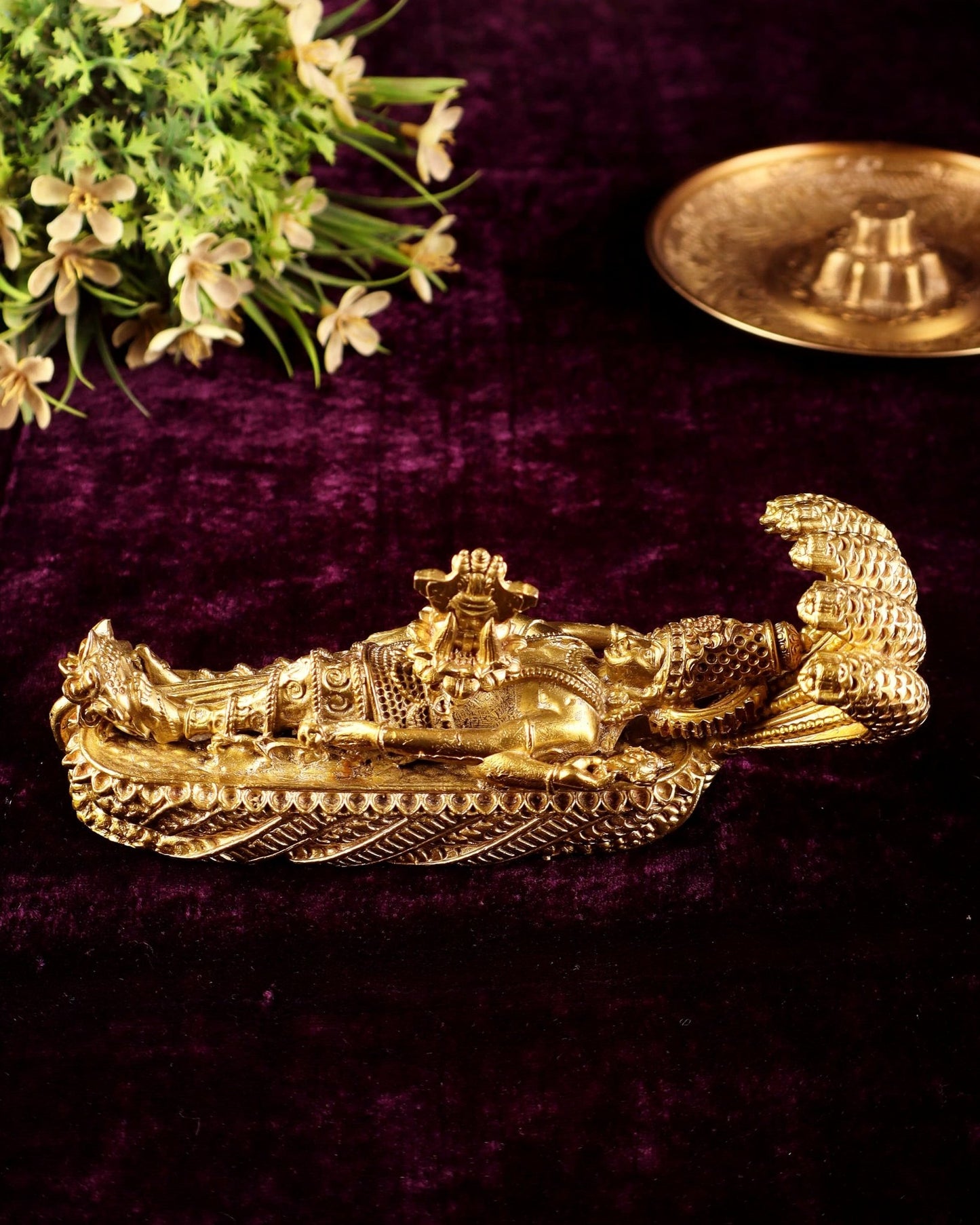 Pure Bronze Panchaloha Padmanabhaswamy Idol – Vishnu Resting on Sheshanaag - Budhshiv.com