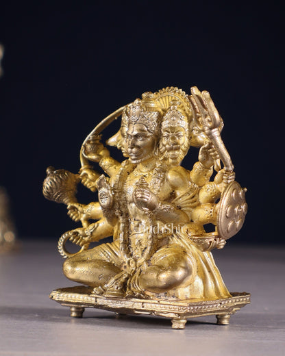 Pure Bronze Panchaloha Panchmukhi Hanuman Idol with Crossed Legs – 2.5" - Budhshiv.com