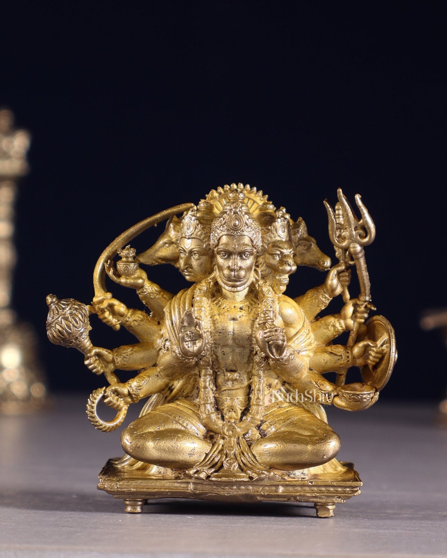 Pure Bronze Panchaloha Panchmukhi Hanuman Idol with Crossed Legs – 2.5" - Budhshiv.com
