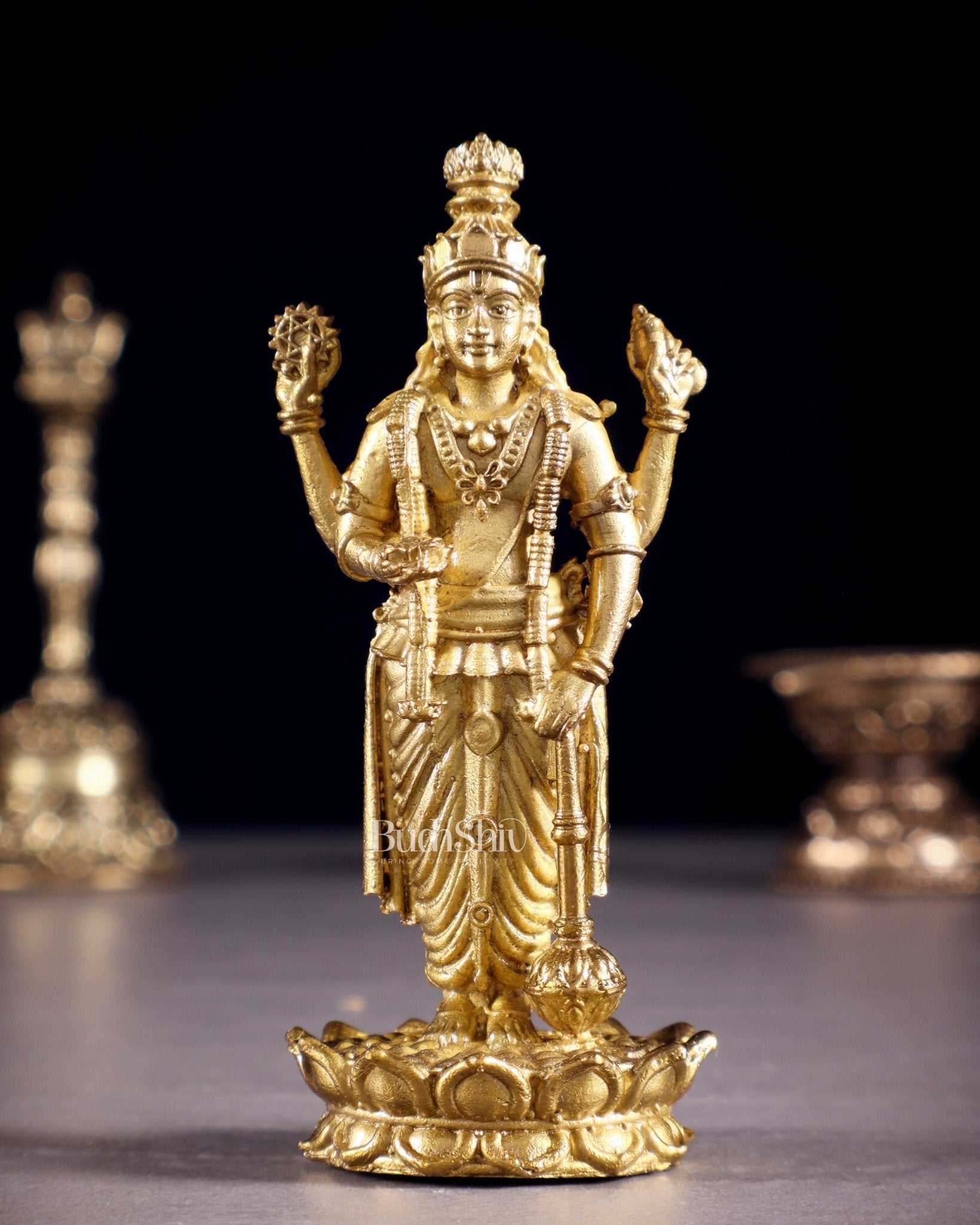 Pure Bronze Panchaloha Satyanarayana Standing Lord Vishnu Idol – 3" - Budhshiv.com