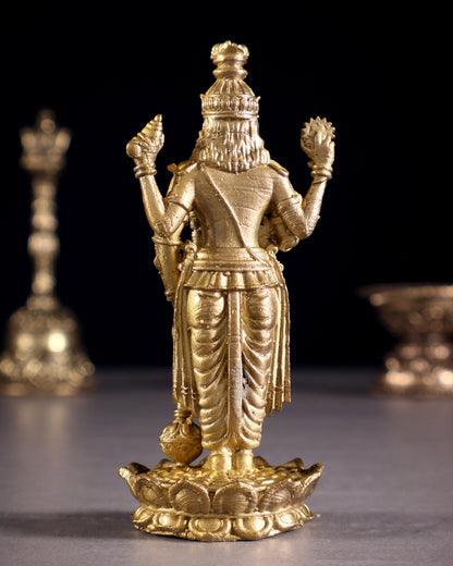 Pure Bronze Panchaloha Satyanarayana Standing Lord Vishnu Idol – 3" - Budhshiv.com