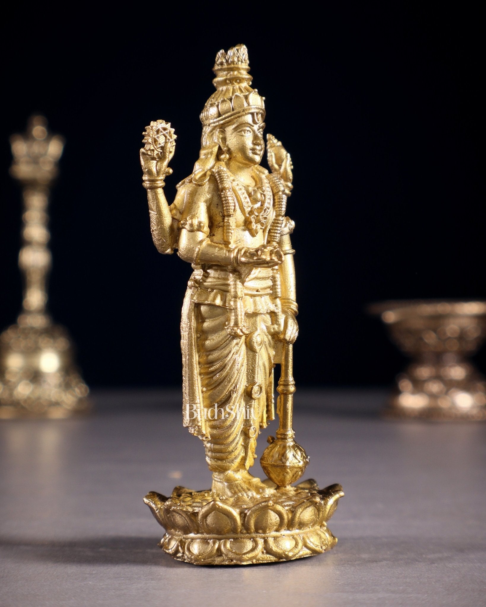 Pure Bronze Panchaloha Satyanarayana Standing Lord Vishnu Idol – 3" - Budhshiv.com