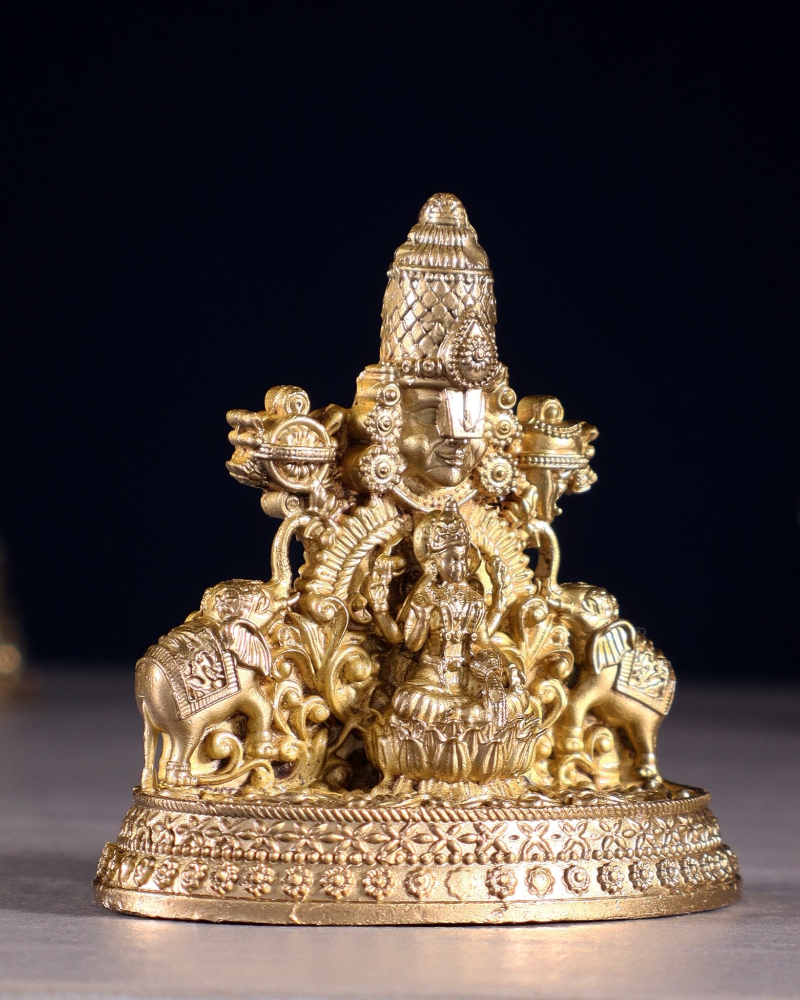 Pure Bronze Panchaloha Tirupati Balaji Face with Goddess Gajalakshmi – 3" - Budhshiv.com