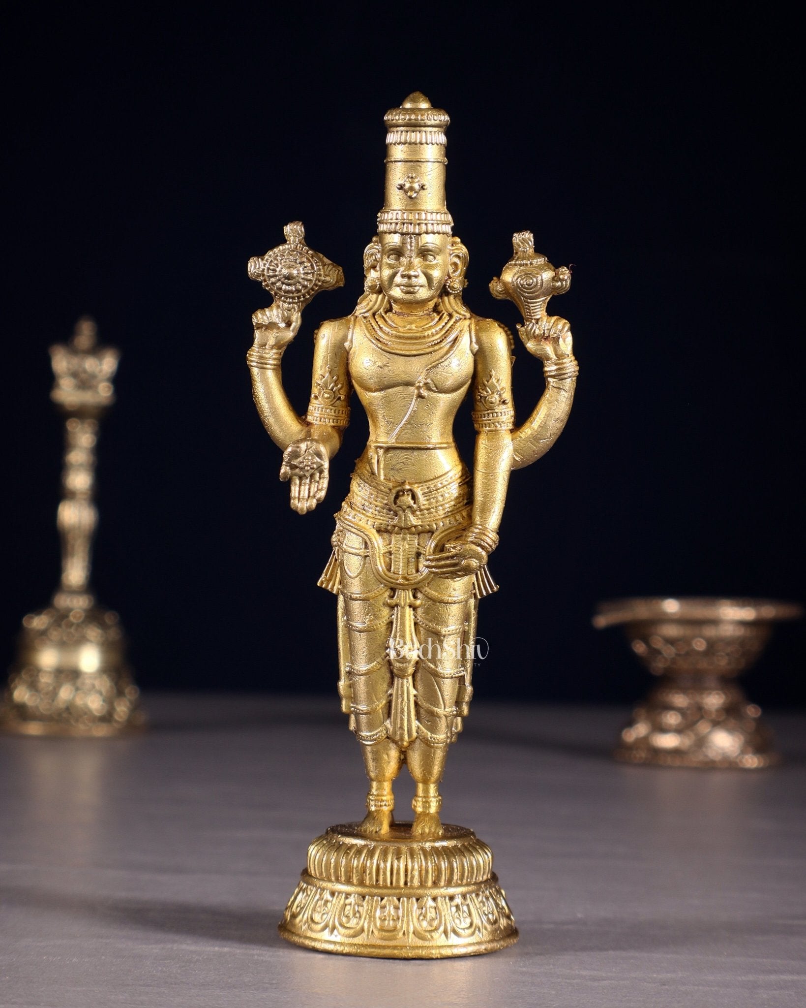 Pure Bronze Panchaloha Tirupati Balaji (Perumal) Idol – 4.5" - Budhshiv.com