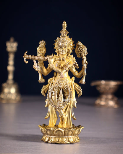 Pure Bronze Panchaloha Vishnu Roopam Krishna Idol - 4" - Budhshiv.com
