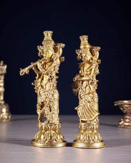 Pure Bronze Radha Krishna Idol | 5" (12.7 cm) Panchaloha Statue - Budhshiv.com