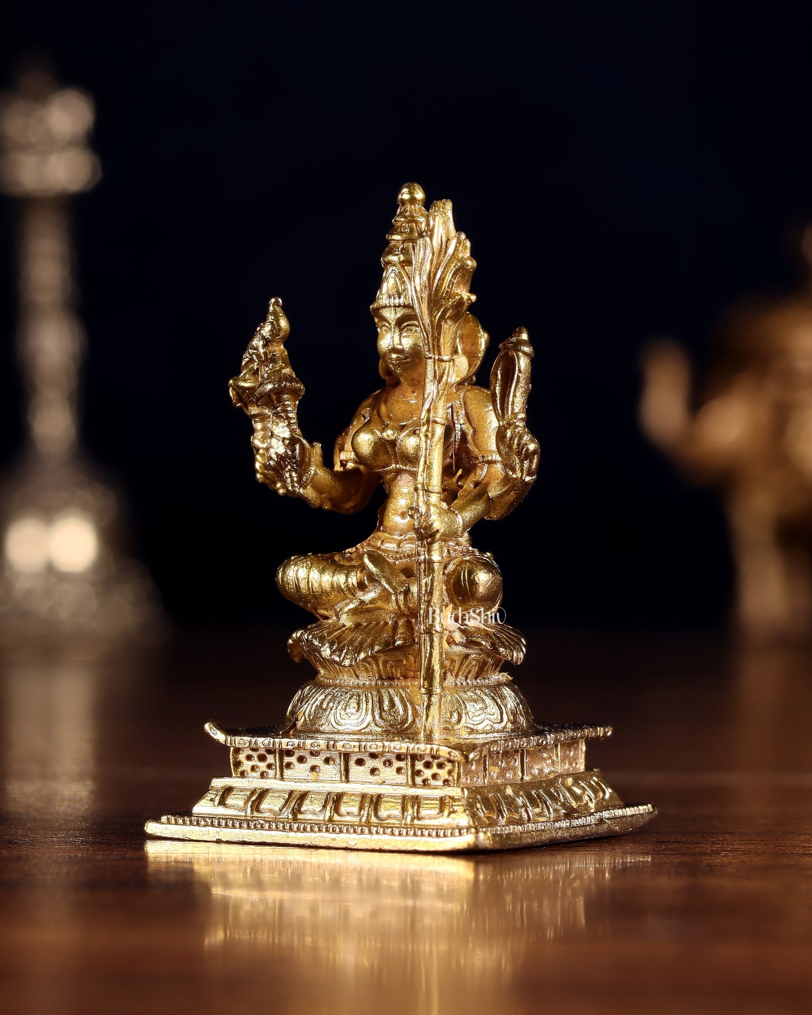 Pure Bronze Rajarajeshwari Lalita Devi Idol | 3" (7.6 cm) Panchaloha Tripura Sundari - Budhshiv.com
