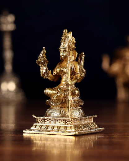 Pure Bronze Rajarajeshwari Lalita Devi Idol | 3" (7.6 cm) Panchaloha Tripura Sundari - Budhshiv.com
