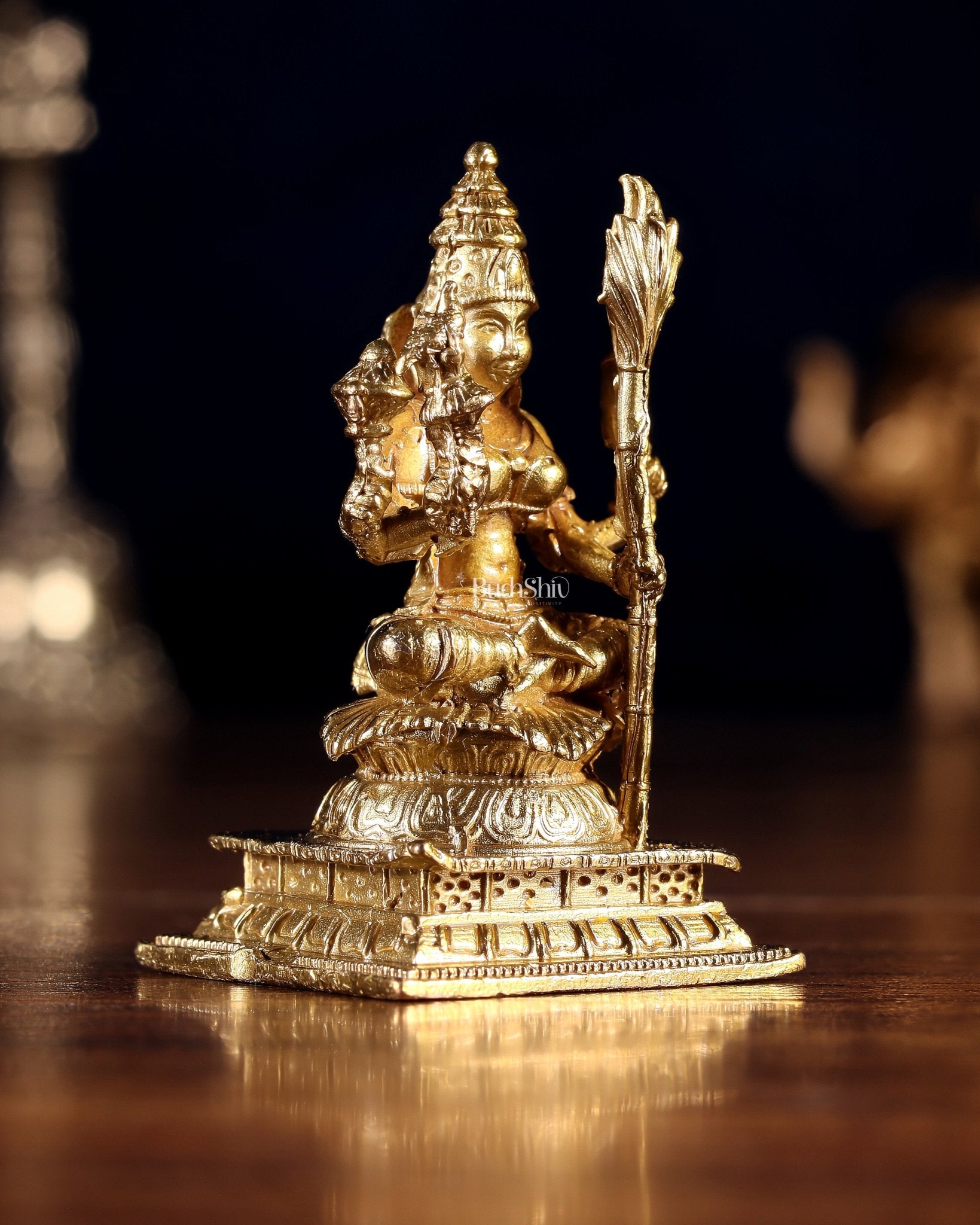 Pure Bronze Rajarajeshwari Lalita Devi Idol | 3" (7.6 cm) Panchaloha Tripura Sundari - Budhshiv.com