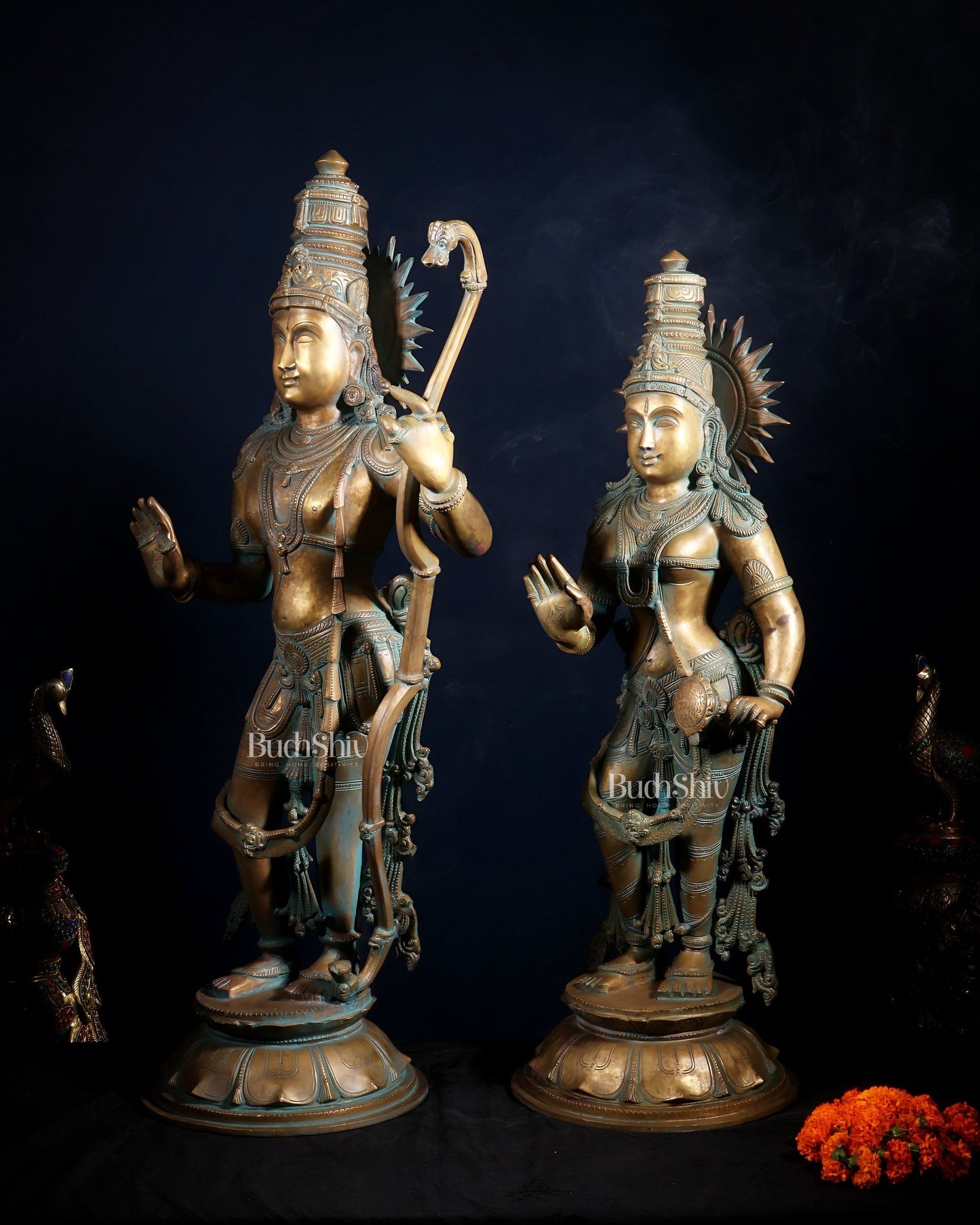 Pure Bronze Ram Sita Statues – Chola Patina Finish 31" - Budhshiv.com