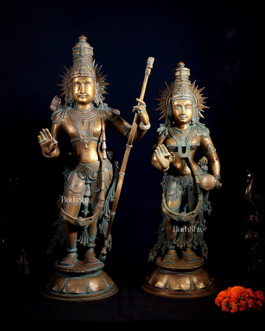Pure Bronze Ram Sita Statues – Chola Patina Finish 31" - Budhshiv.com