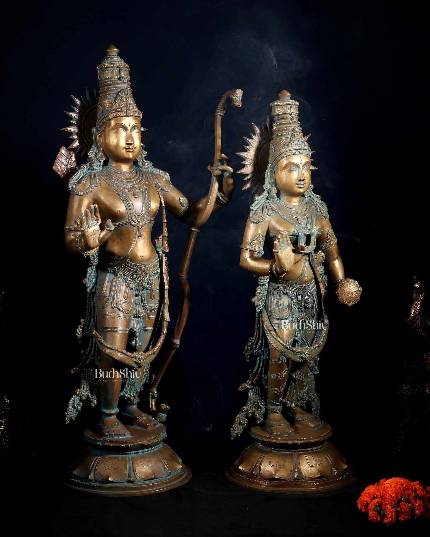Pure Bronze Ram Sita Statues – Chola Patina Finish 31" - Budhshiv.com