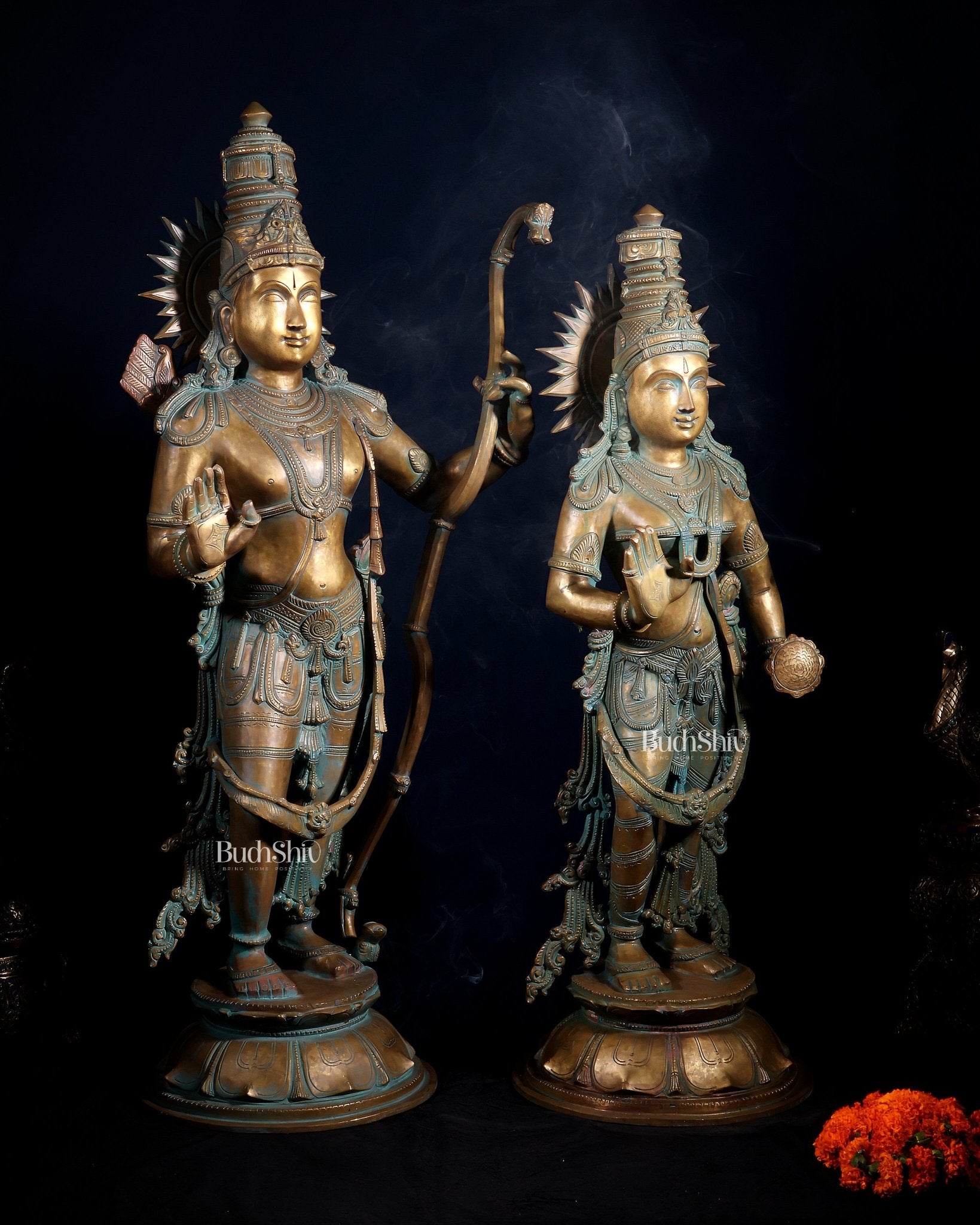 Pure Bronze Ram Sita Statues – Chola Patina Finish 31" - Budhshiv.com