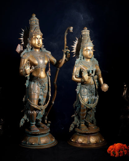 Pure Bronze Ram Sita Statues – Chola Patina Finish 31" - Budhshiv.com