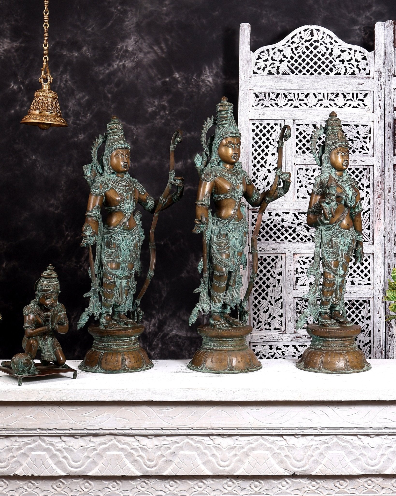 Pure Bronze Ramar Set (Ram Darbar) – Vintage Chola Patina 29", 85 kgs - Budhshiv.com