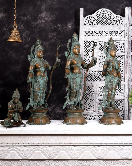 Pure Bronze Ramar Set (Ram Darbar) – Vintage Chola Patina 29", 85 kgs - Budhshiv.com