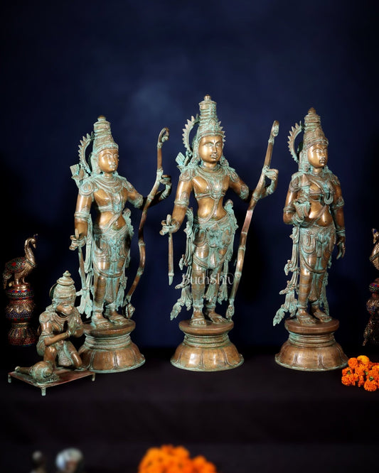 Pure Bronze Ramar Set (Ram Darbar) – Vintage Chola Patina 29", 85 kgs. - Budhshiv.com