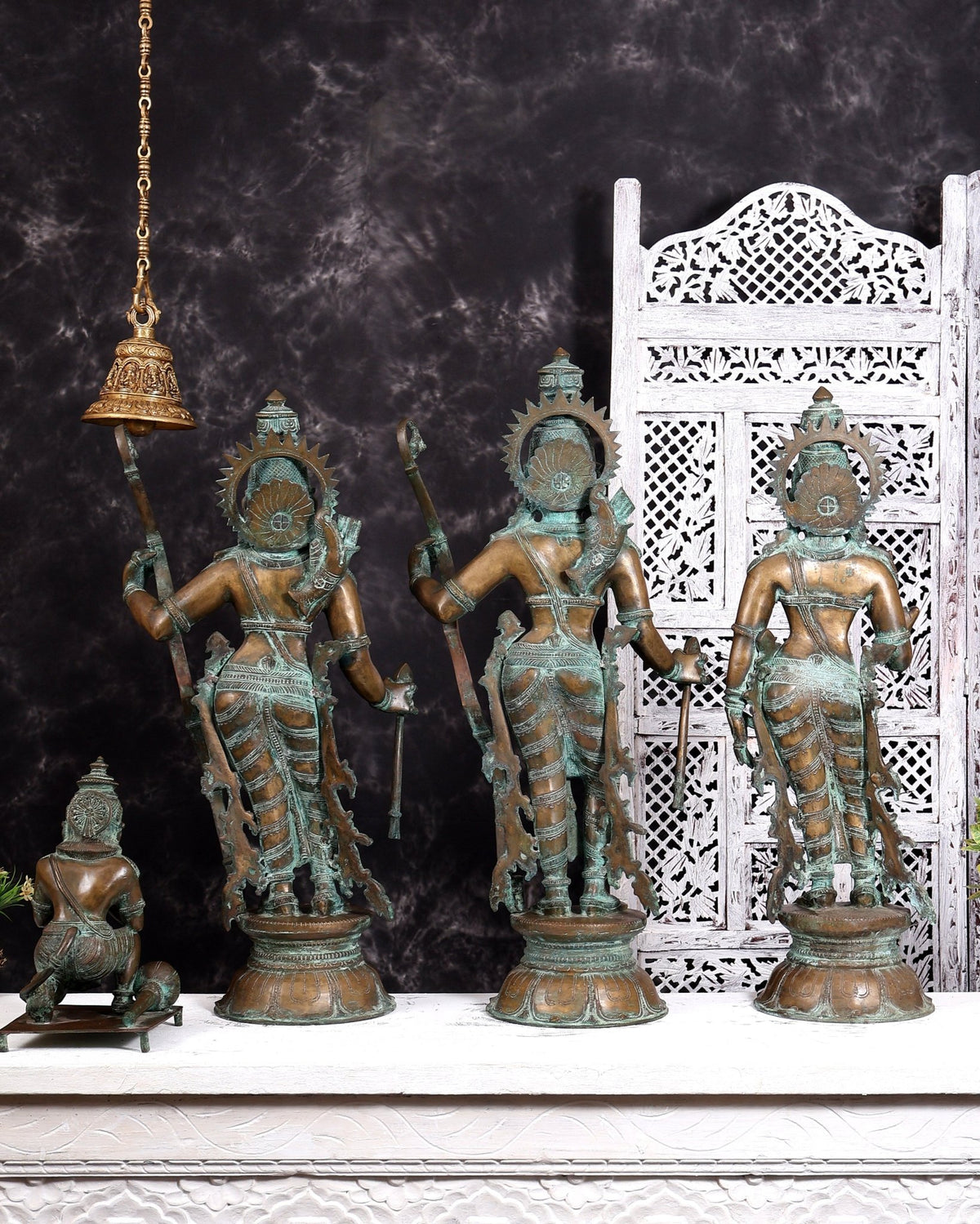 Pure Bronze Ramar Set (Ram Darbar) – Vintage Chola Patina 29", 85 kgs - Budhshiv.com