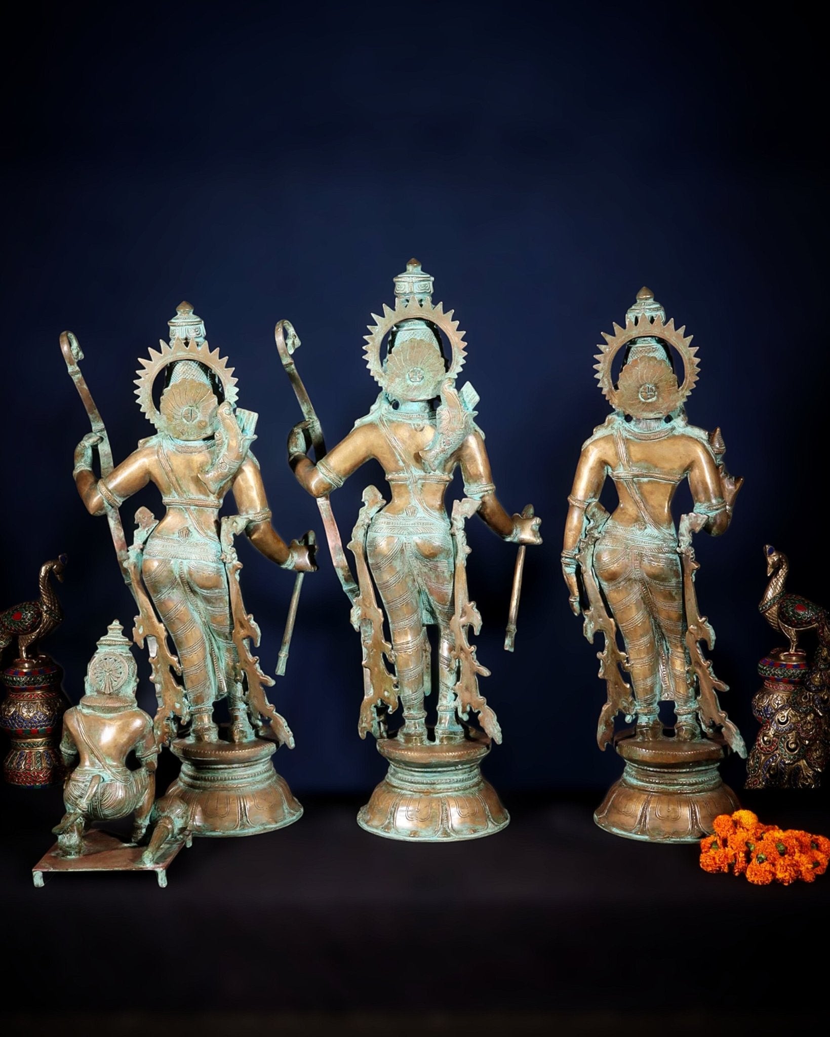 Pure Bronze Ramar Set (Ram Darbar) – Vintage Chola Patina 29", 85 kgs. - Budhshiv.com