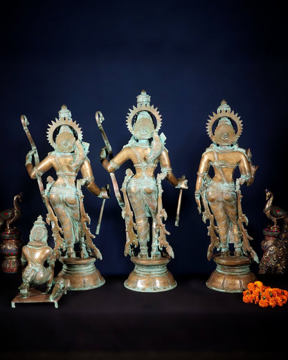 Pure Bronze Ramar Set (Ram Darbar) – Vintage Chola Patina 29", 85 kgs. - Budhshiv.com