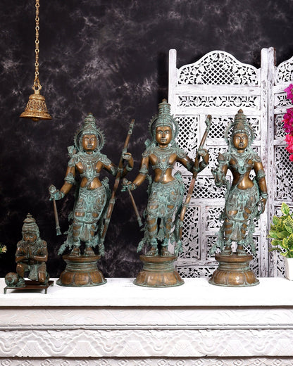 Pure Bronze Ramar Set (Ram Darbar) – Vintage Chola Patina 29", 85 kgs - Budhshiv.com