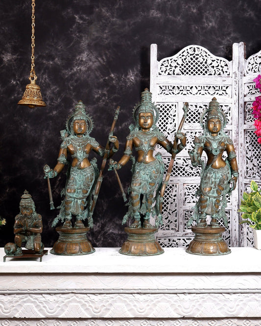 Pure Bronze Ramar Set (Ram Darbar) – Vintage Chola Patina 29", 85 kgs - Budhshiv.com