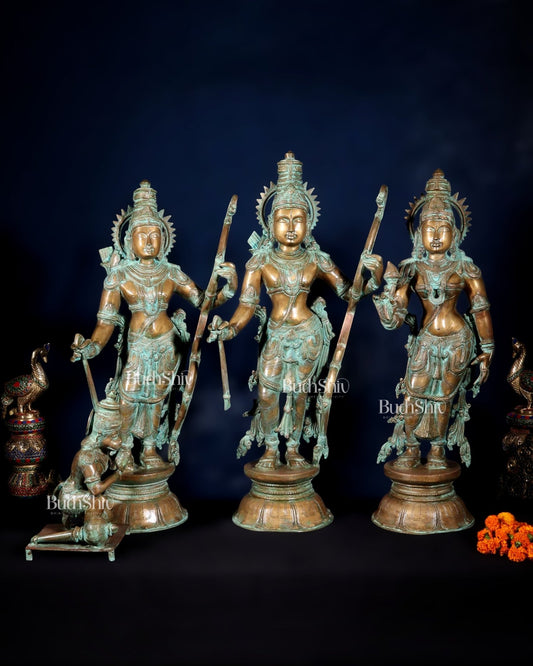 Pure Bronze Ramar Set (Ram Darbar) – Vintage Chola Patina 29", 85 kgs. - Budhshiv.com