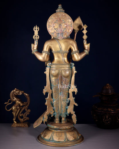 Pure Bronze Standing Murugan / Kartikeya / Kumaraswamy Sculpture – Chola Patina Finish 26.5" - Budhshiv.com