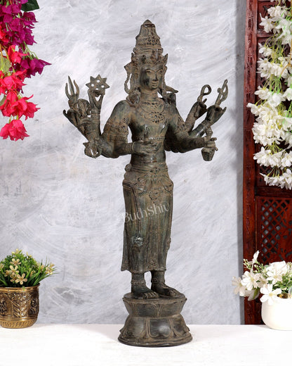 Pure Bronze Ugra Shiva Standing with Eight Arms – 26 Inch Indonesian Art Sculpture - Budhshiv.com