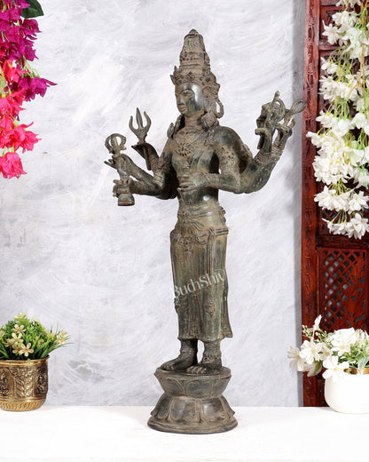 Pure Bronze Ugra Shiva Standing with Eight Arms – 26 Inch Indonesian Art Sculpture - Budhshiv.com