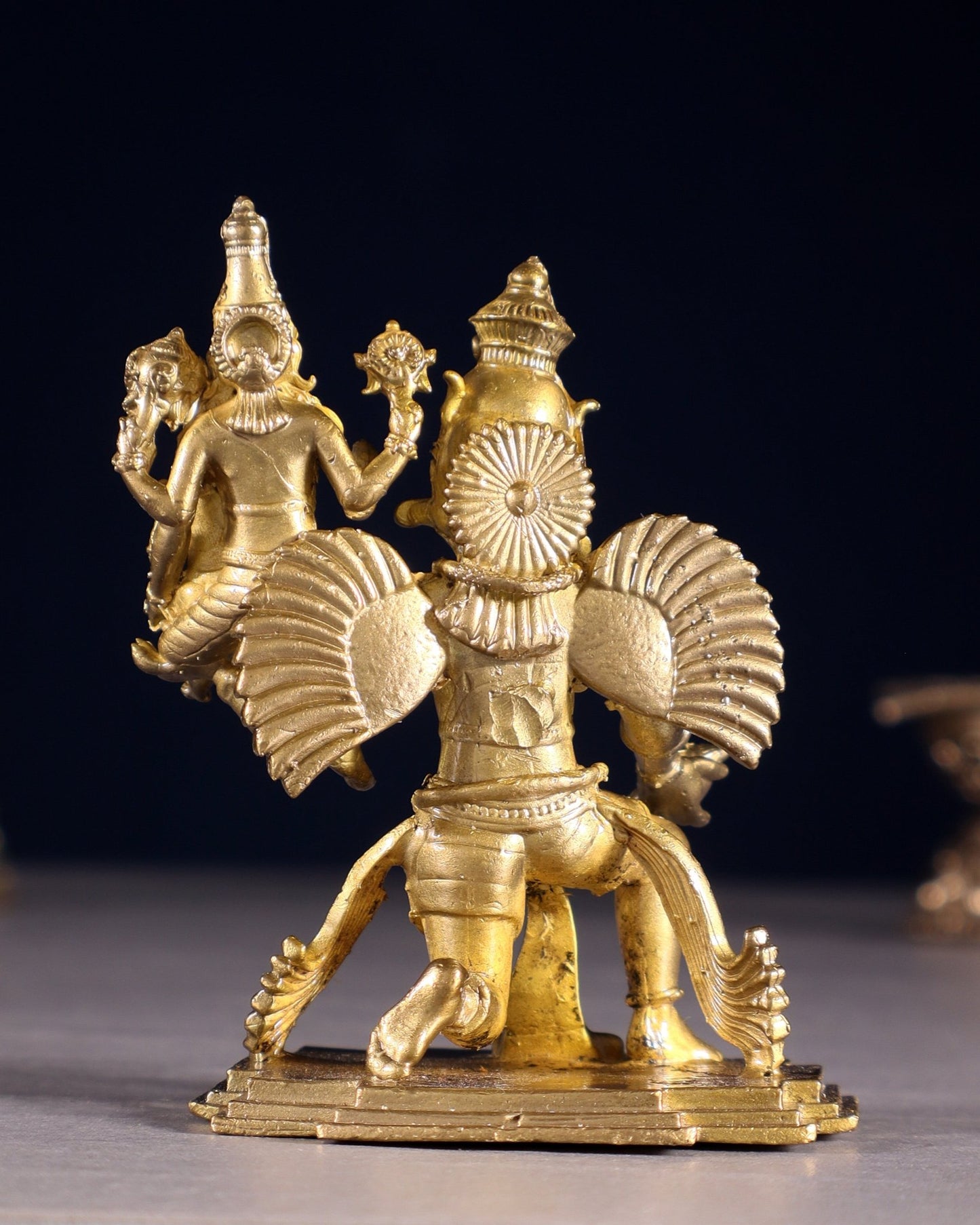Pure Bronze Vishnu Lakshmi on Garuda Idol | 3.5" (8.9 cm) Panchaloha Statue - Budhshiv.com