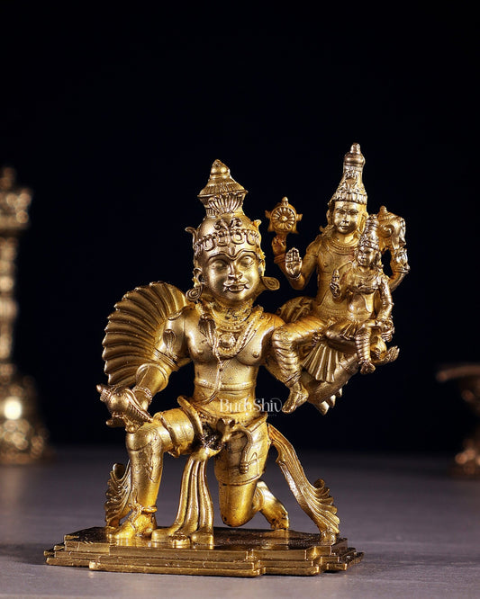 Pure Bronze Vishnu Lakshmi on Garuda Idol | 3.5" (8.9 cm) Panchaloha Statue - Budhshiv.com