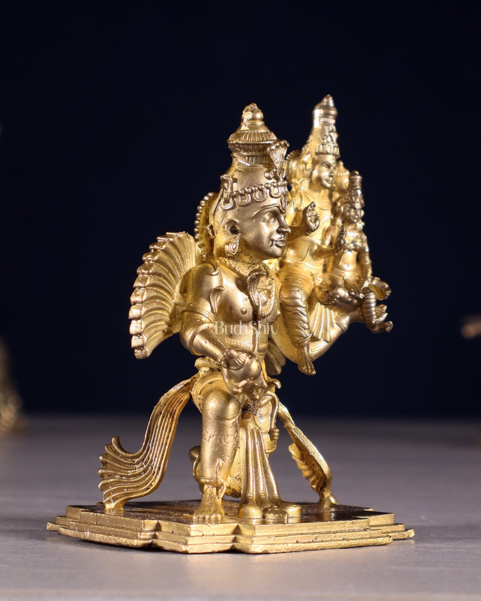 Pure Bronze Vishnu Lakshmi on Garuda Idol | 3.5" (8.9 cm) Panchaloha Statue - Budhshiv.com